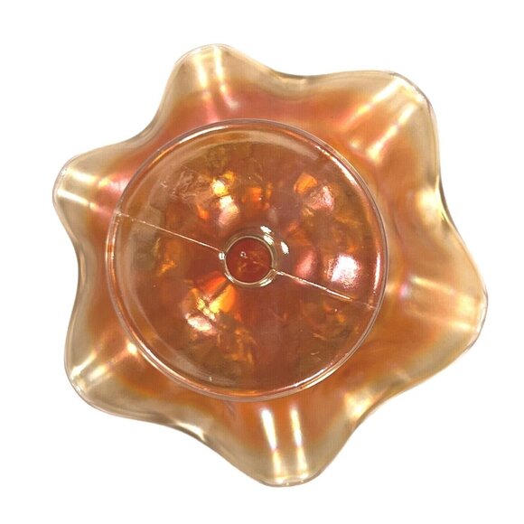 Footed Marigold Carnival Glass Footed Compote Holly & Berry 4" tall 4.75" wide - Picture 6 of 10